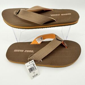 Wave Zone Mens Large 10-11 Flip Flops Brown Beach Bum Thong Sandals Summer Pool